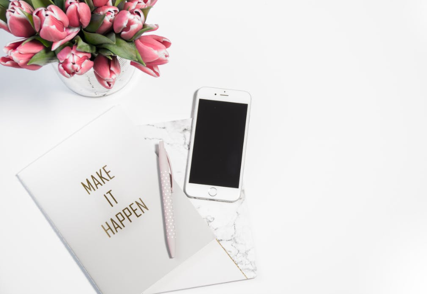 notebook and phone